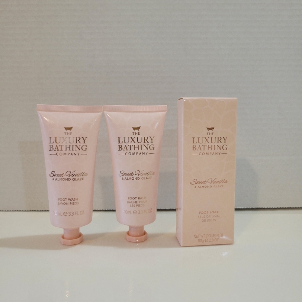 The LUXURY BATHING COMPANY Sweet Vanilla & Almond Glaze Foot Balm, Wash, & Soak